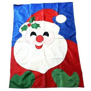 Vtg‎ 38"x27" Christmas Santa Clause Nylon Outdoor Flag Banner Holiday Decoration